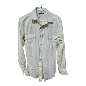 3025 - Western shirt men's Large  off-white pearl snaps Karman Silver Collection